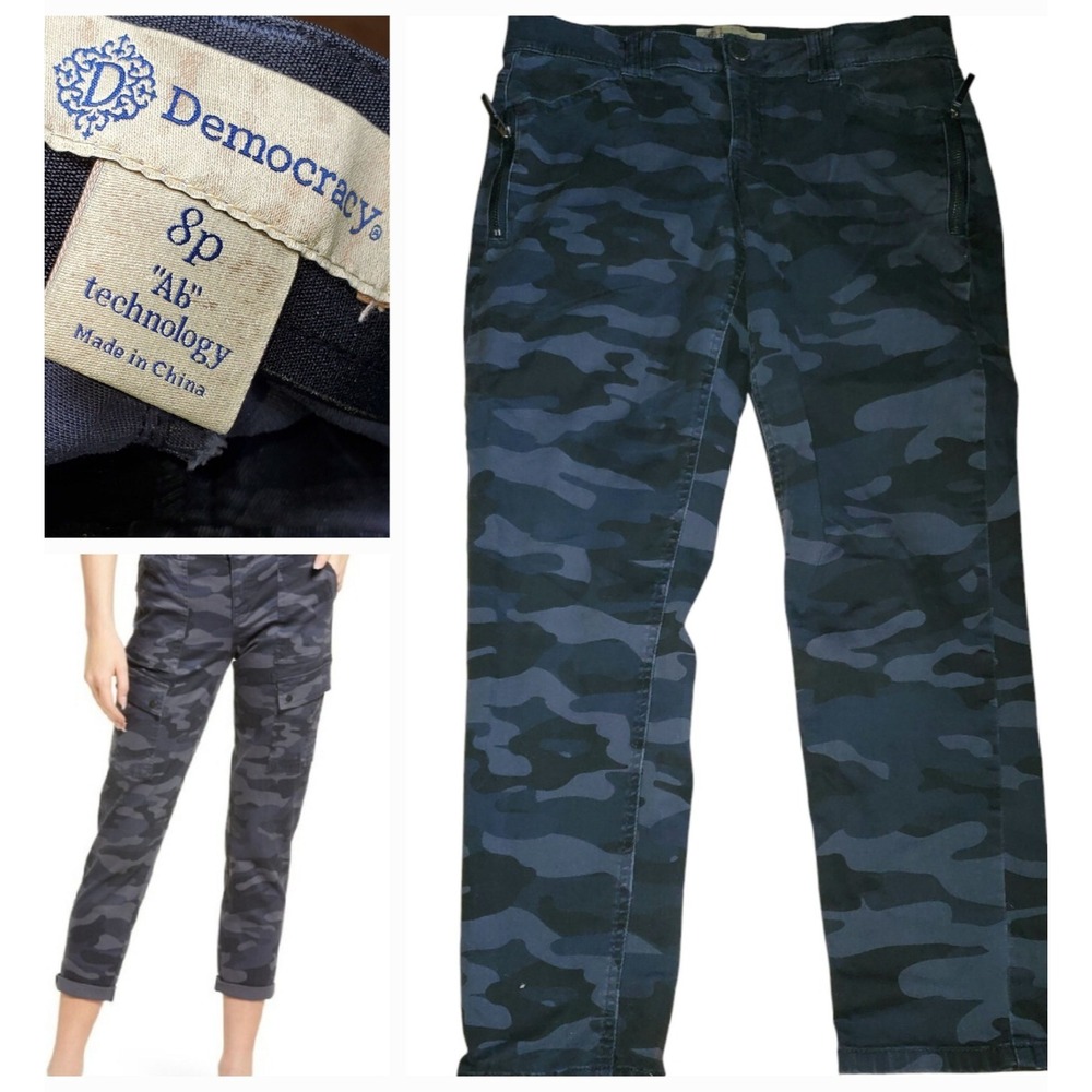 Democracy AB Solution Camo Ankle Skinny Jeans Size 8 32 x 25 Navy Gray Stretchy